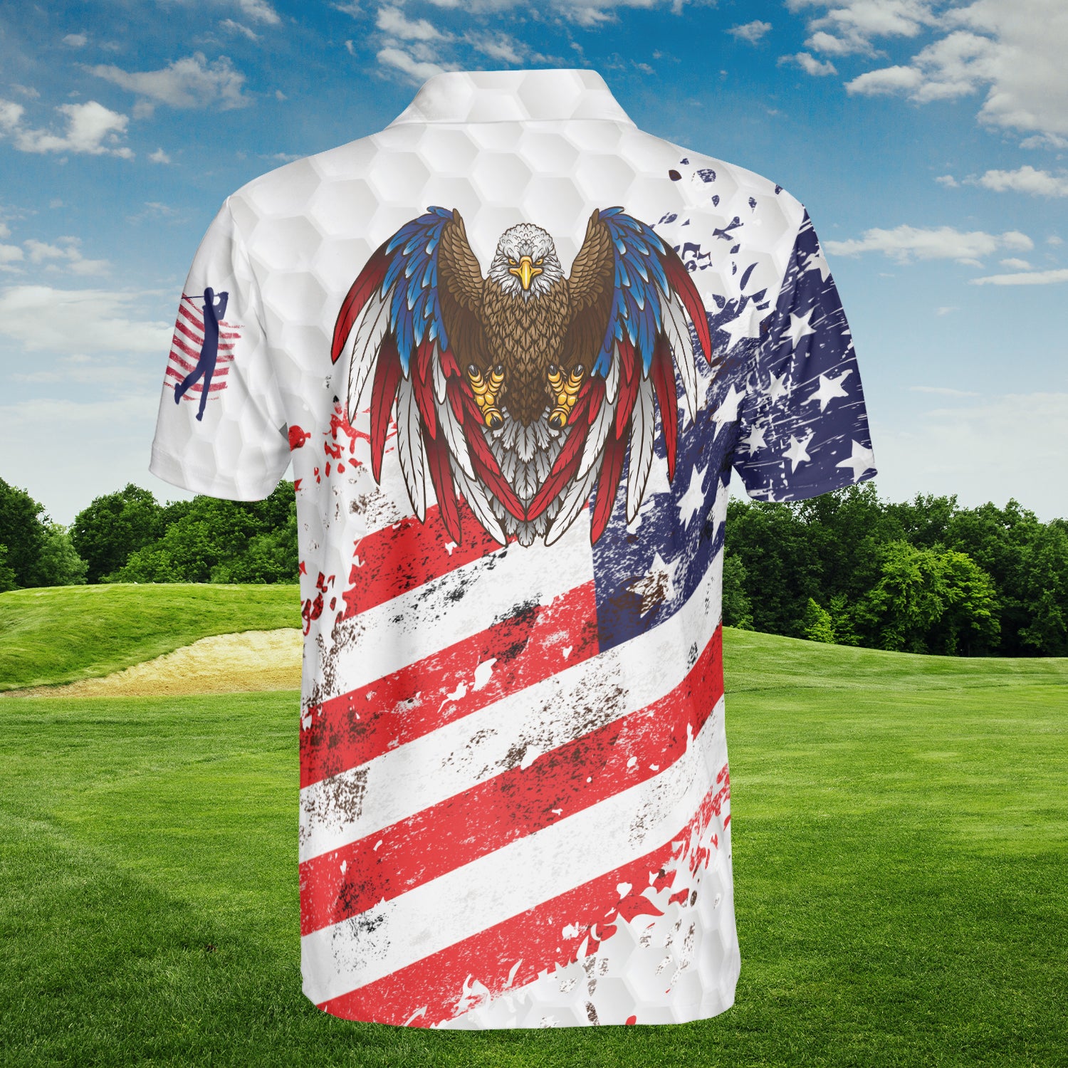 HYPERFAVOR American Flag Eagle Patriotic Golf Polo Shirt