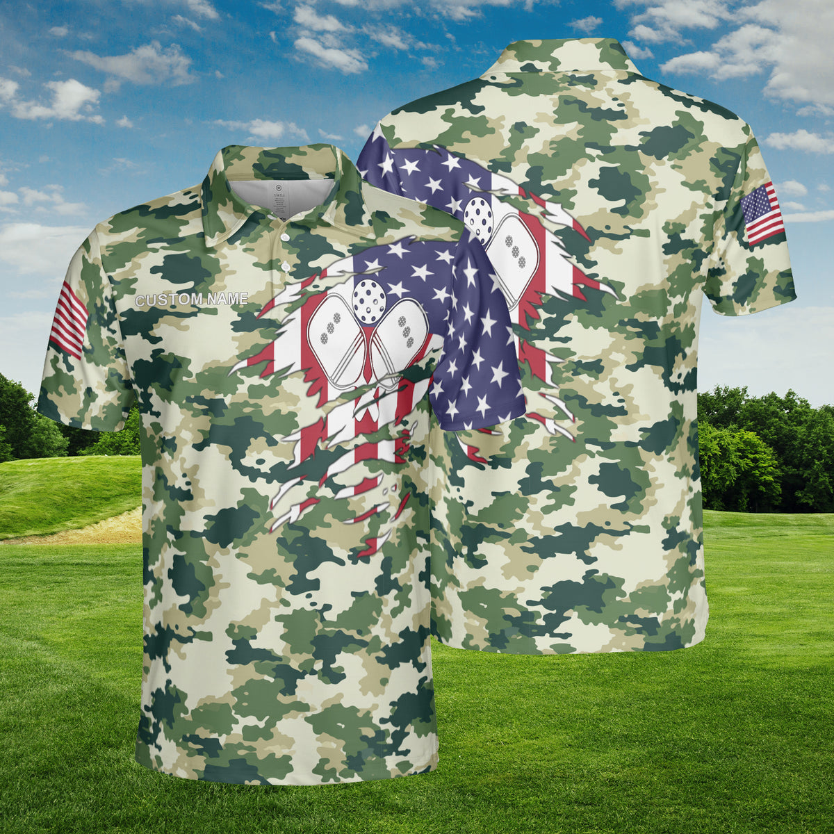 HYPERFAVOR Camouflage US Flag Pickleball Custom Polo Shirt