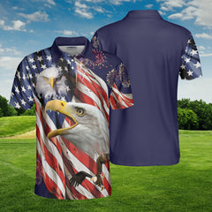 HYPERFAVOR Eagle American Flag 4th Of July Patriot Men Polo Shirt