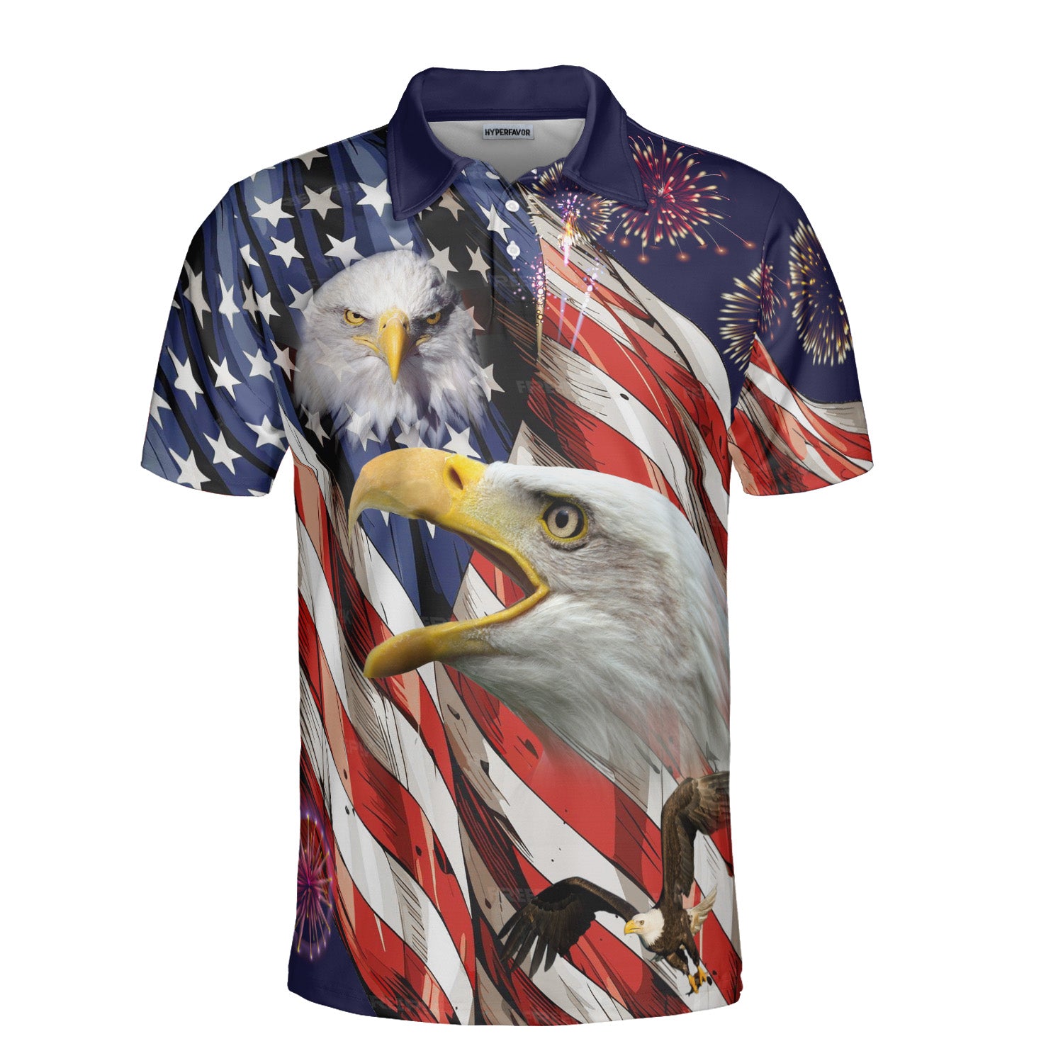 HYPERFAVOR Eagle American Flag 4th Of July Patriot Men Polo Shirt