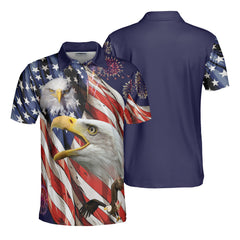 HYPERFAVOR Eagle American Flag 4th Of July Patriot Men Polo Shirt