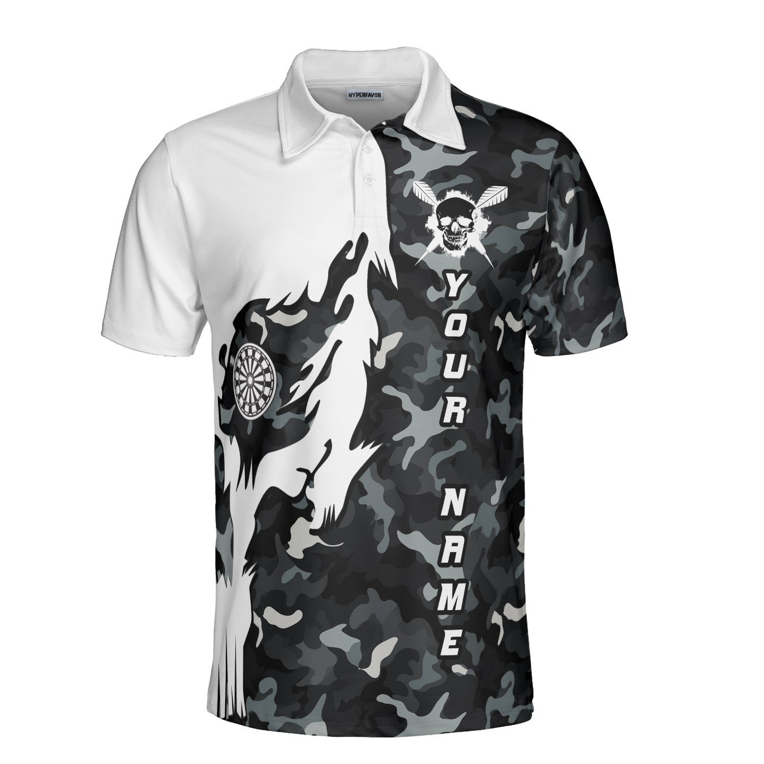 HYPERFAVOR Personalized Grey Camouflage Skull Darts Polo Shirt