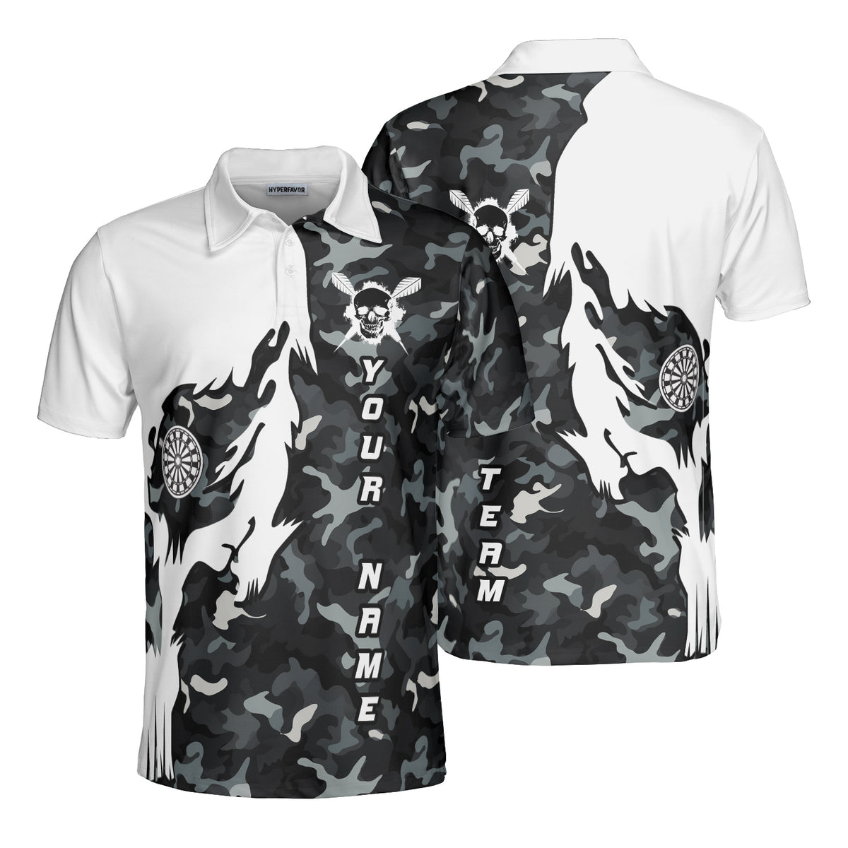 HYPERFAVOR Personalized Grey Camouflage Skull Darts Polo Shirt