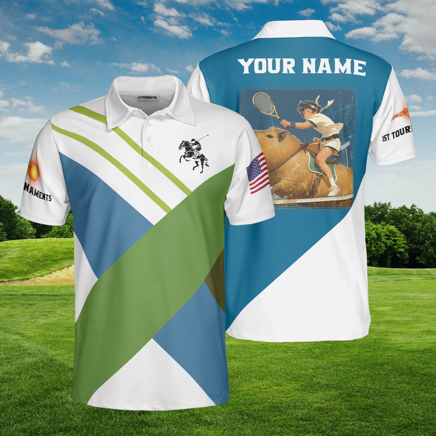 HYPERFAVOR Personalized Riding Capybara Custom Tennis Polo Shirt