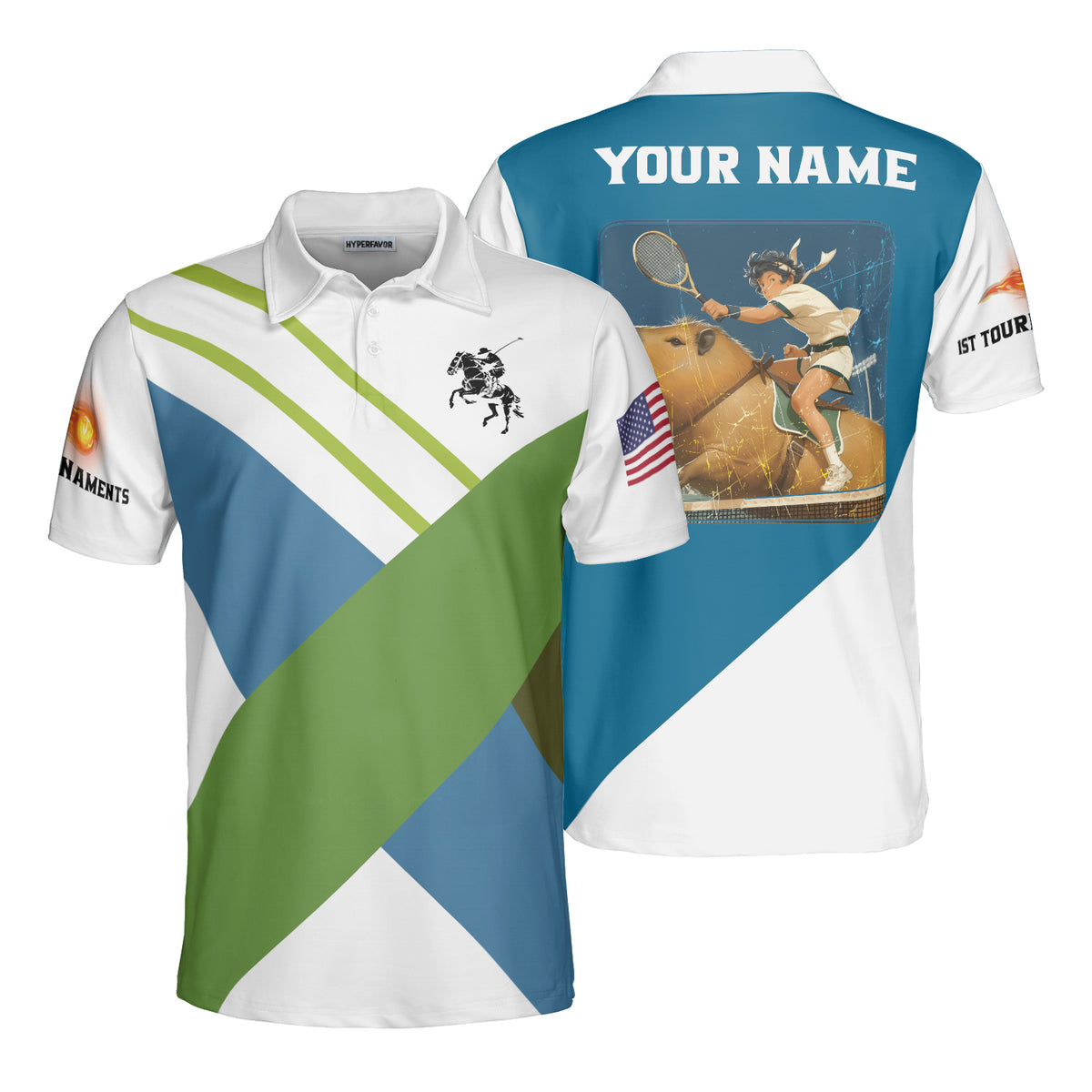 HYPERFAVOR Personalized Riding Capybara Custom Tennis Polo Shirt