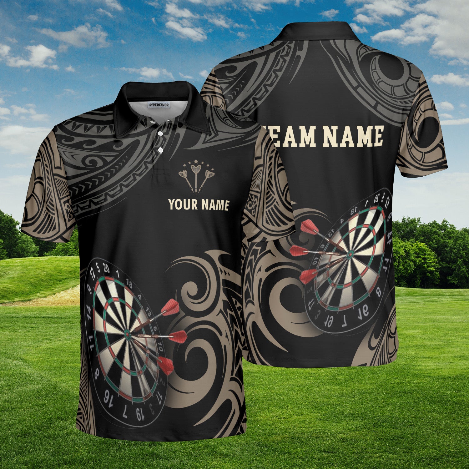 HYPERFAVOR Personalized Tribal Tattoo Dart Custom Polo Shirt