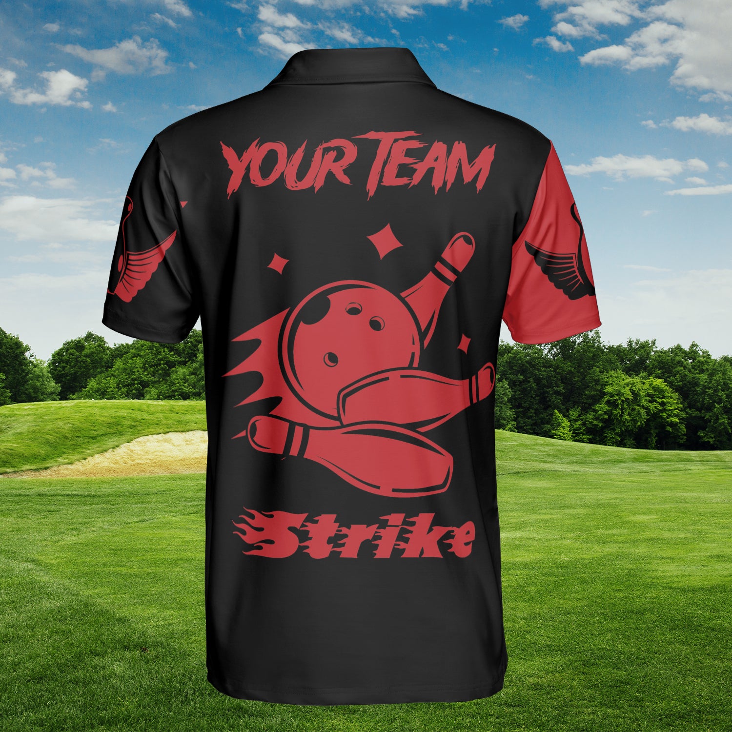 HYPERFAVOR Strike Red Flaming Bowling Ball Custom Polo Shirt