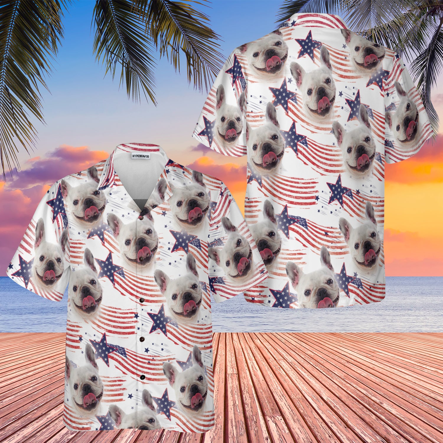 HYPERFAVOR American Flag Pitbull Personalized Hawaiian Shirt With Pet Face