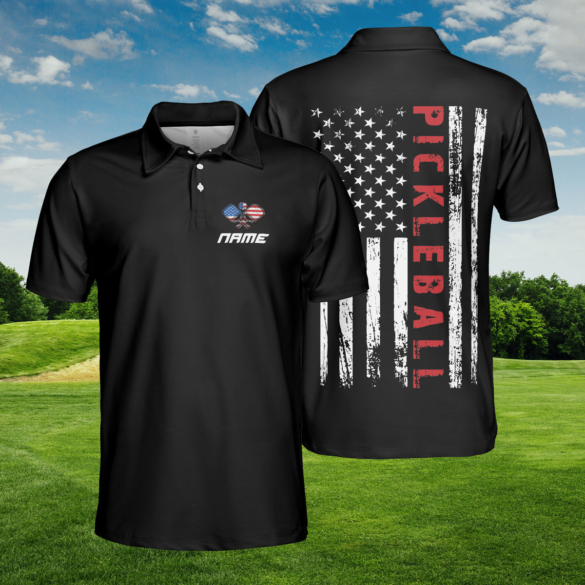 HYPERFAVOR Black American Flag Patriotic Pickleball Custom Polo Shirt