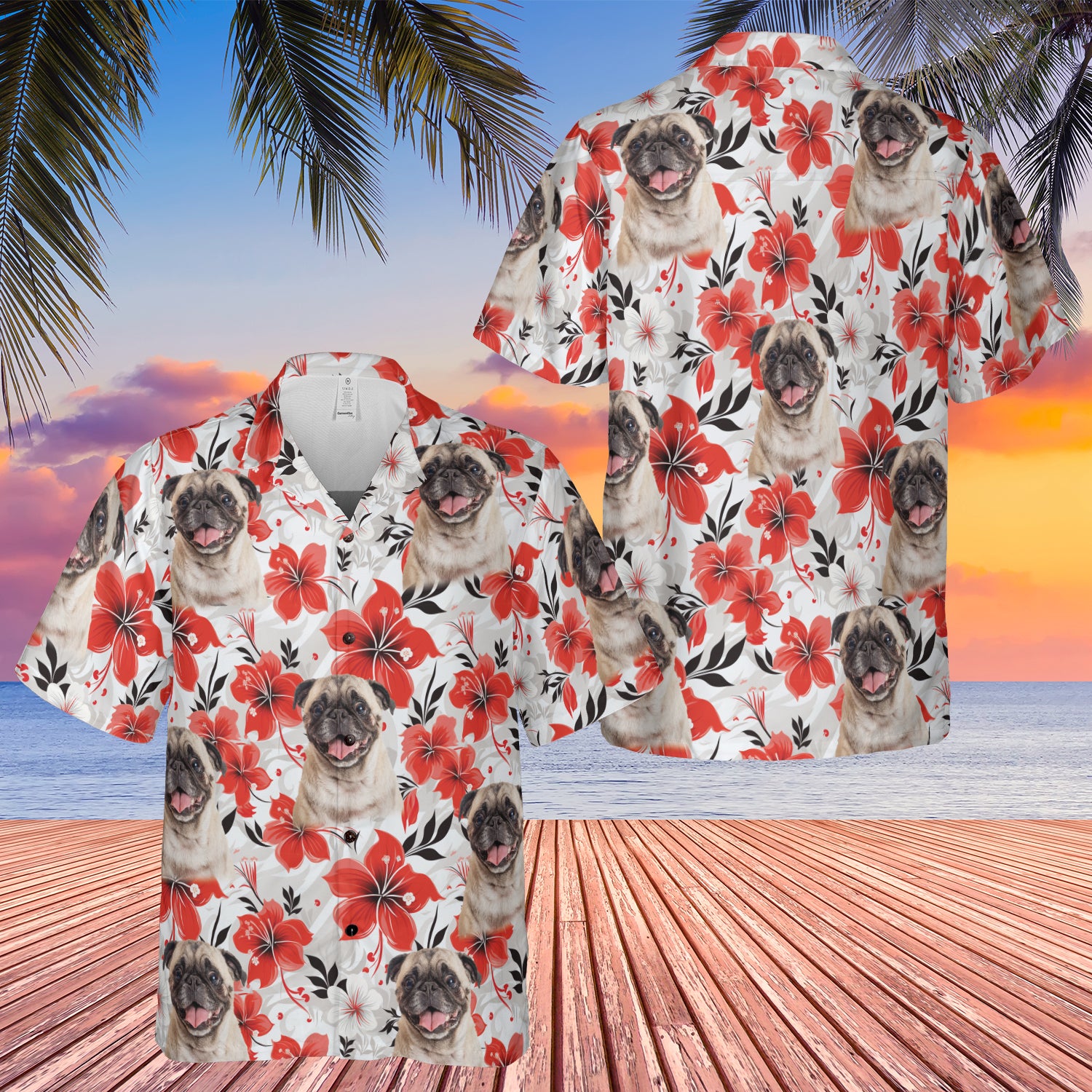 HYPERFAVOR Custom Funny Pug Face Floral Hawaiian Shirt