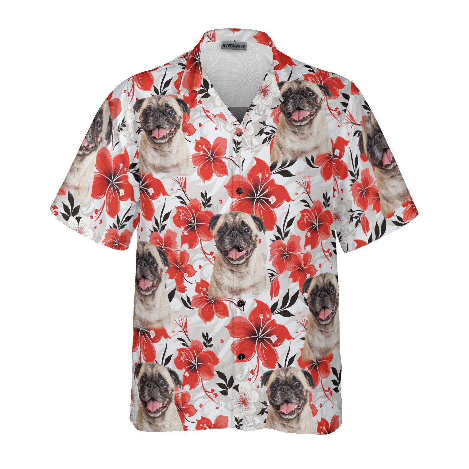 HYPERFAVOR Custom Funny Pug Face Floral Hawaiian Shirt