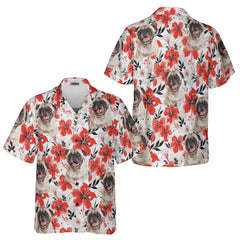 HYPERFAVOR Custom Funny Pug Face Floral Hawaiian Shirt