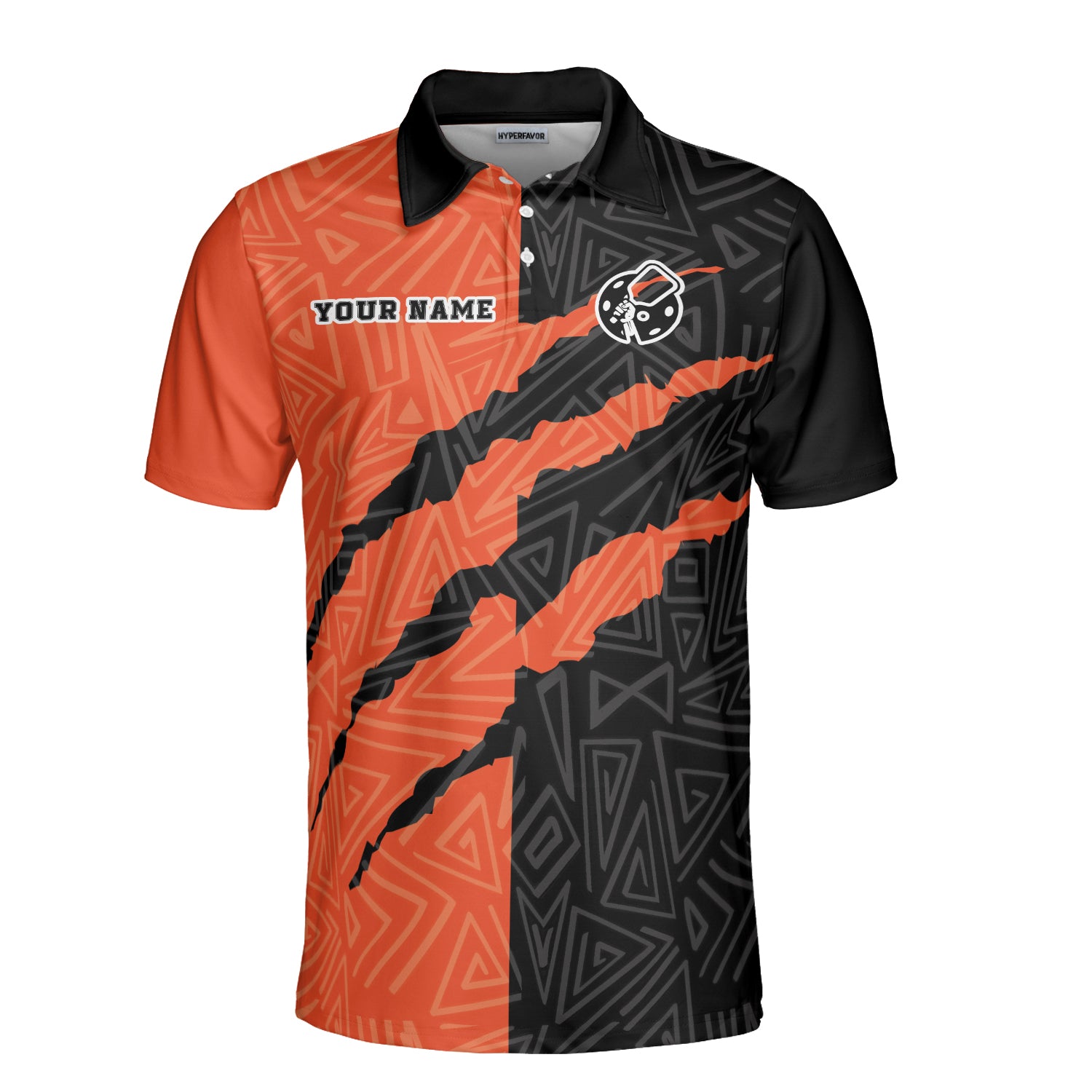 HYPERFAVOR Custom Graffiti Pattern White Black Orange-Old Gold Sublimation Pickleball Polo Shirt