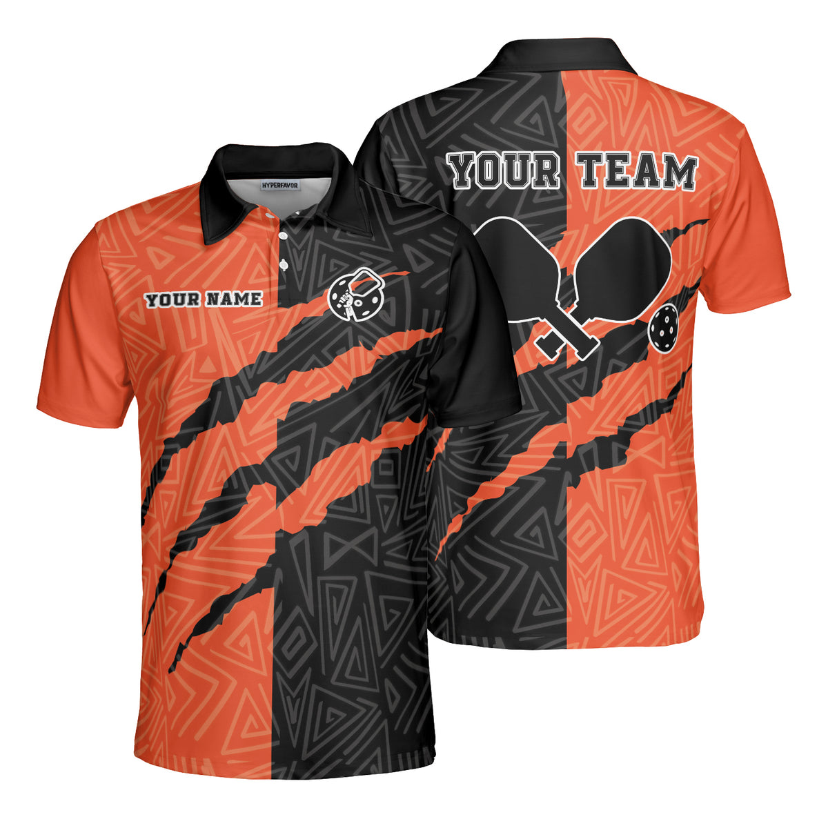 HYPERFAVOR Custom Graffiti Pattern White Black Orange-Old Gold Sublimation Pickleball Polo Shirt