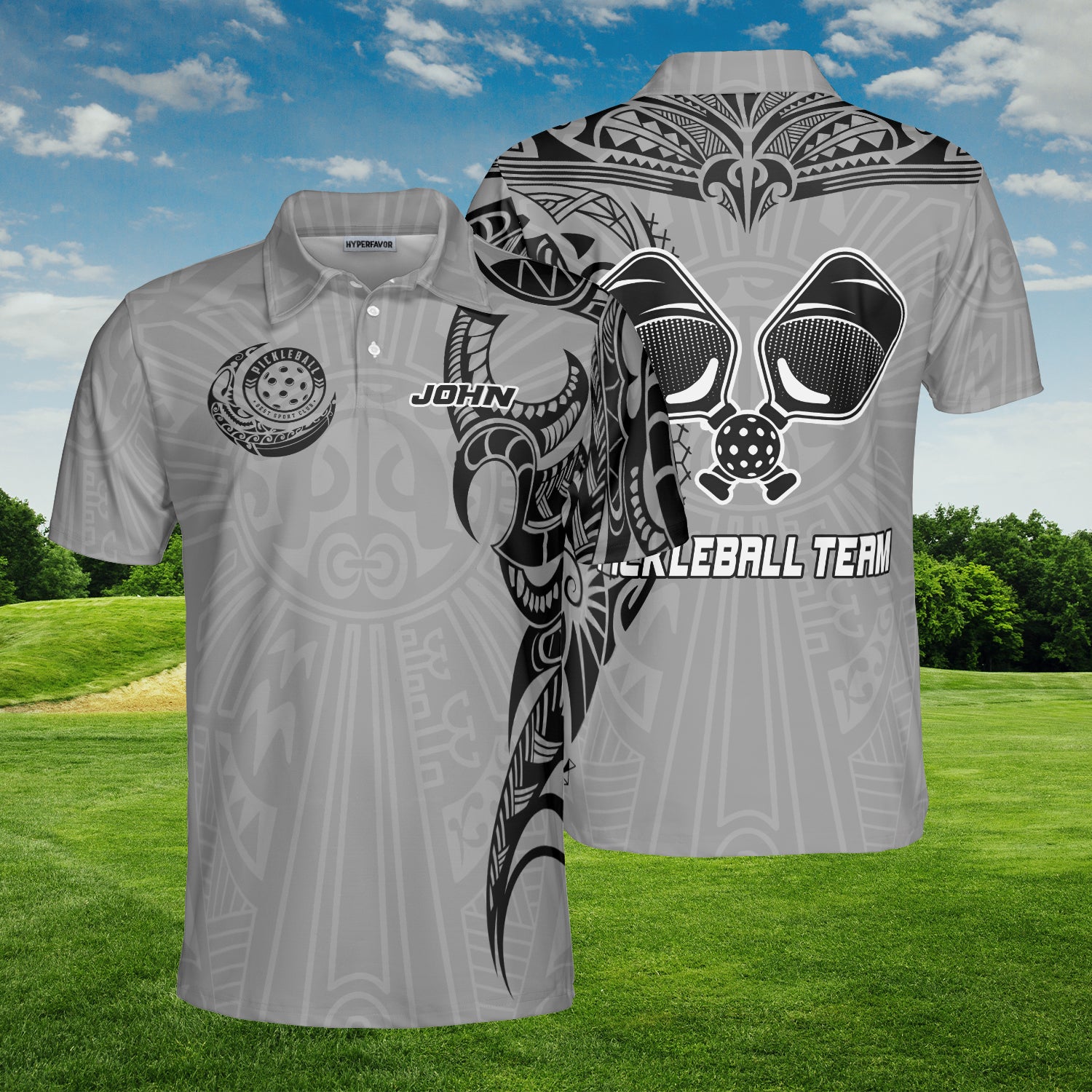 HYPERFAVOR Grey Tribal Tattoo Custom Pickleball Polo Shirt