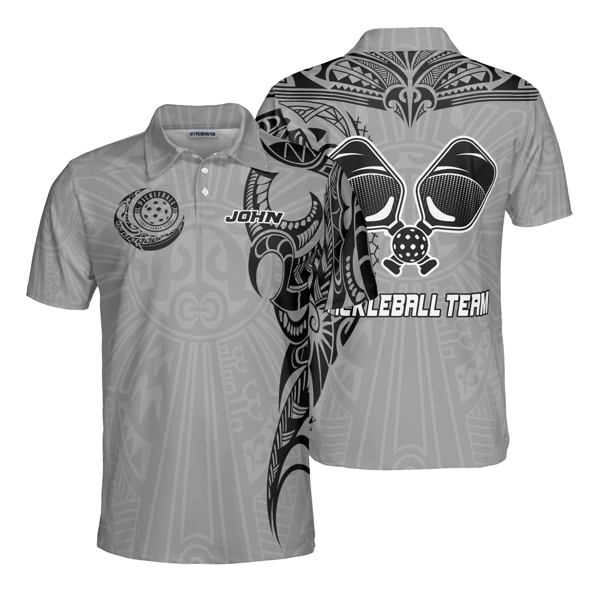 HYPERFAVOR Grey Tribal Tattoo Custom Pickleball Polo Shirt