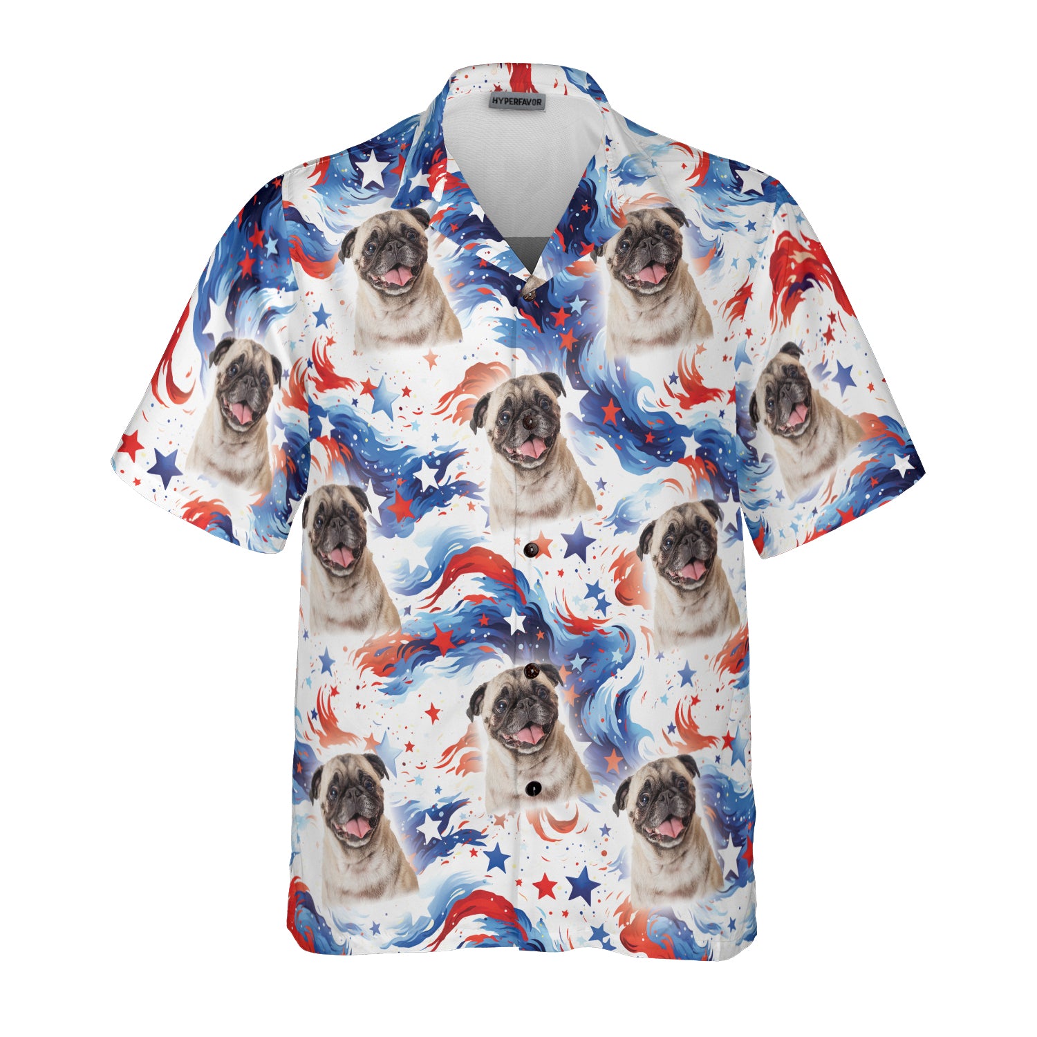 HYPERFAVOR Personalized Pug Fourth Of July Custom Hawaiian Shirt With Pet Face