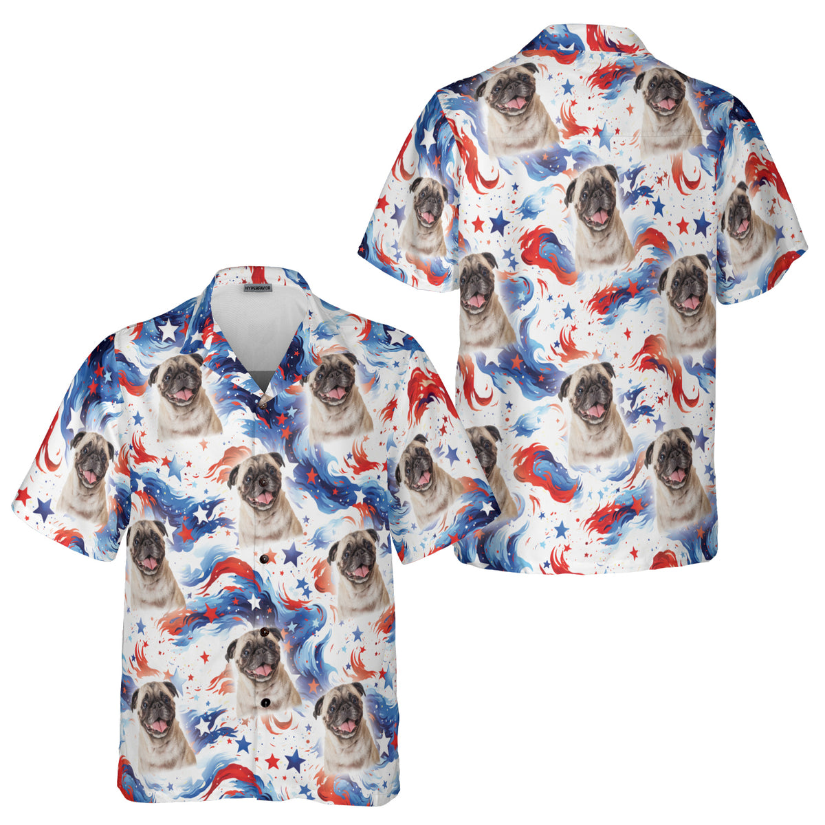 HYPERFAVOR Personalized Pug Fourth Of July Custom Hawaiian Shirt With Pet Face