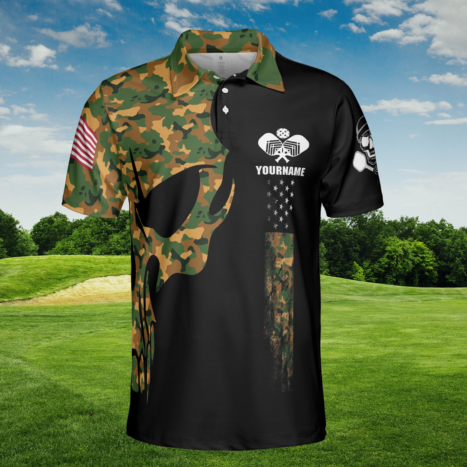 HYPERFAVOR Personalized Skull Pattern Camouflage Pickleball Polo Shirt