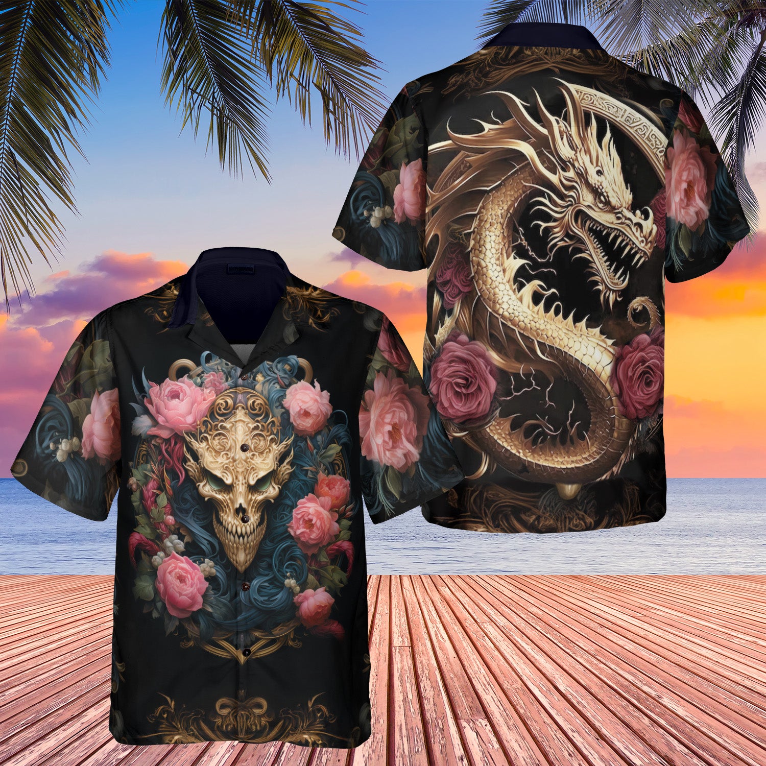 HYPERFAVOR Traditional Dragon Skull Art Hawaiian Shirt