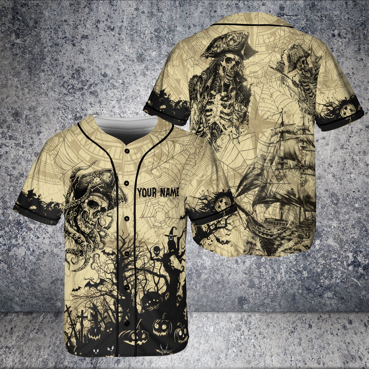 HYPERFAVOR Personalized Halloween Skull Pirate Baseball Jersey