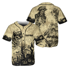 HYPERFAVOR Personalized Halloween Skull Pirate Baseball Jersey