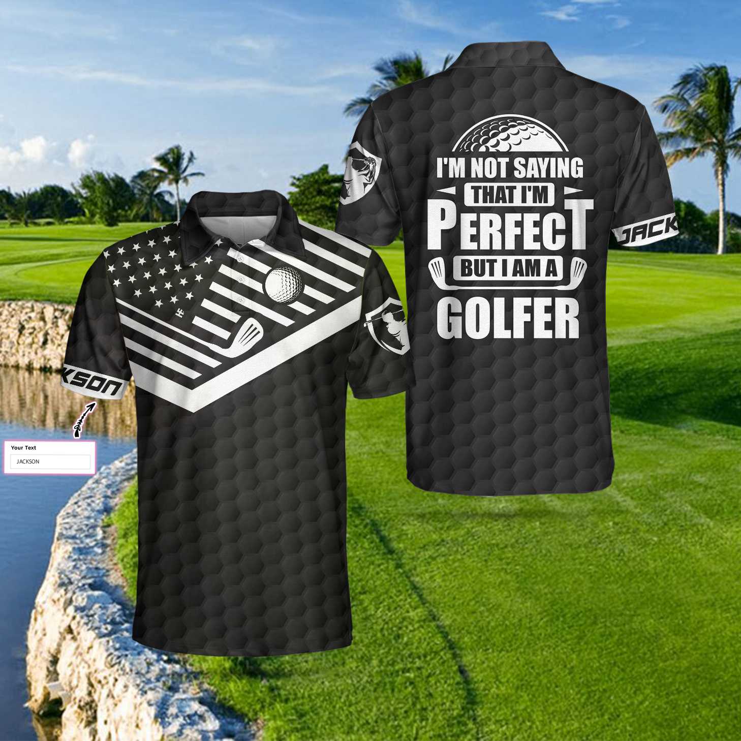 I Am A Golfer Custom Polo Shirt, Personalized Black American Flag Polo Shirt, Cool Golf Shirt For Men