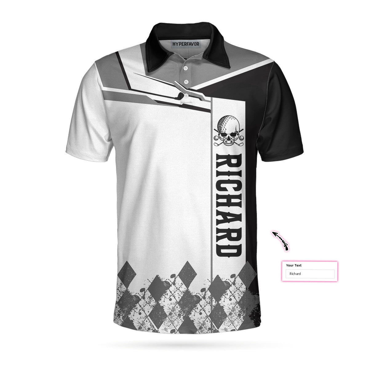 I Made A Hole In One Golf V2 Custom Polo Shirt, Black And White Argyle Pattern Polo Shirt, Personalized Golf Gift - Hyperfavor