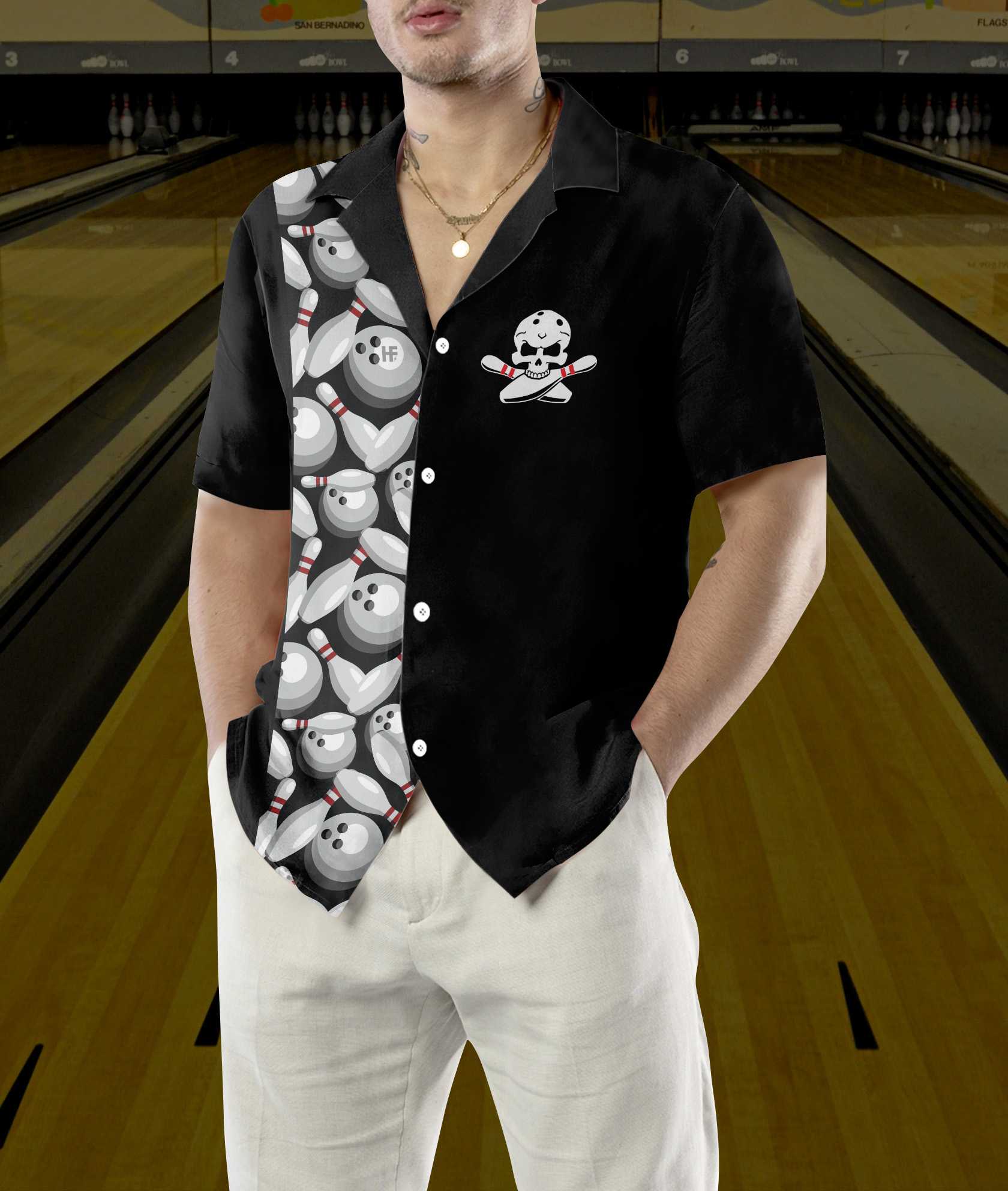 It's Amazing What You Can Do With Two Fingers And A Thumb Bowling Hawaiian Shirt, Bowling Pins & Ball Pattern Shirt