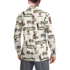 Ivory Tropical Santa Golfing Long Sleeve Polo Shirts