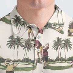 Ivory Tropical Santa Golfing Long Sleeve Polo Shirts