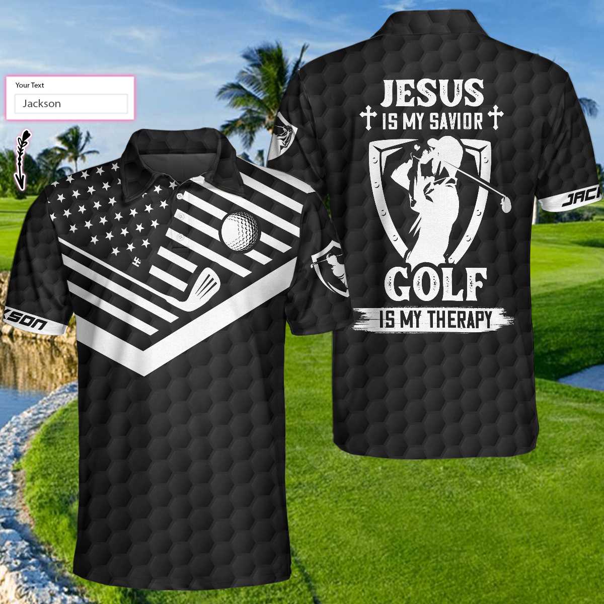 Jesus Is My Savior Golf Is My Therapy Custom Polo Shirt - Hyperfavor