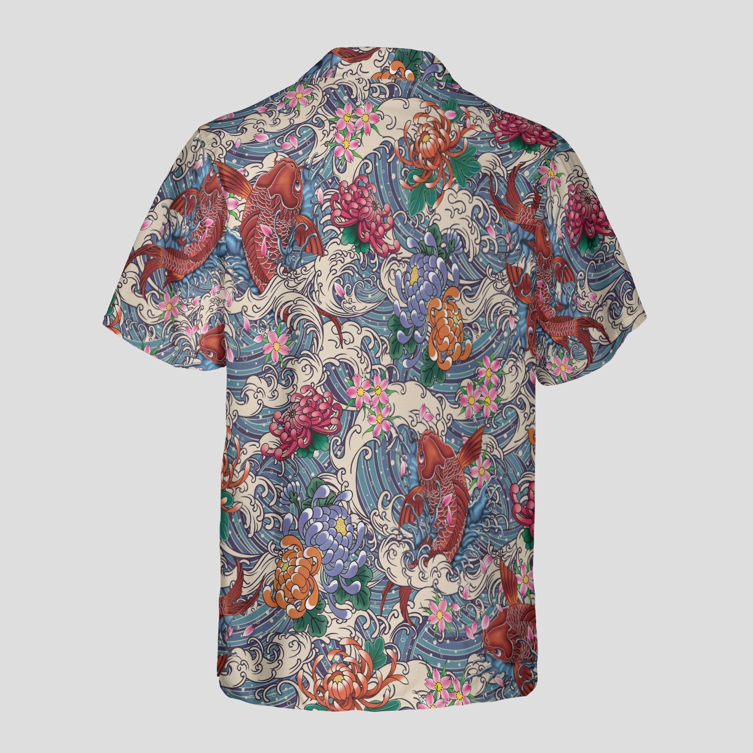 Koi Wave Harmony Hawaiian Shirt for Men, Japanese Koi Fish Aloha Shirt, Traditional Tattoo Style Beach Shirt