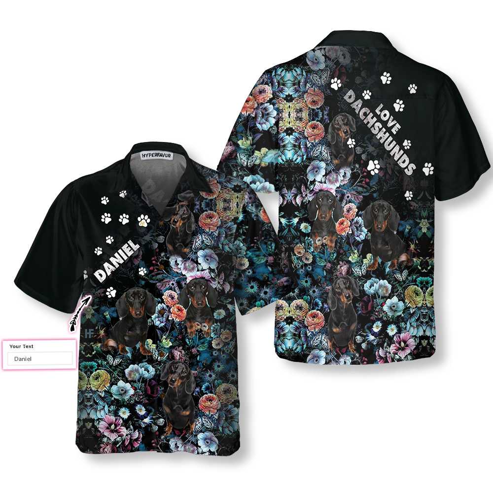 Love Dachshunds Dog Night Flower Pattern Custom Hawaiian Shirt, Funny Floral Dachshund Shirt