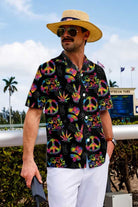 Love Peace Hippie Hawaiian Shirt, Rainbow Hippie Symbols Shirt