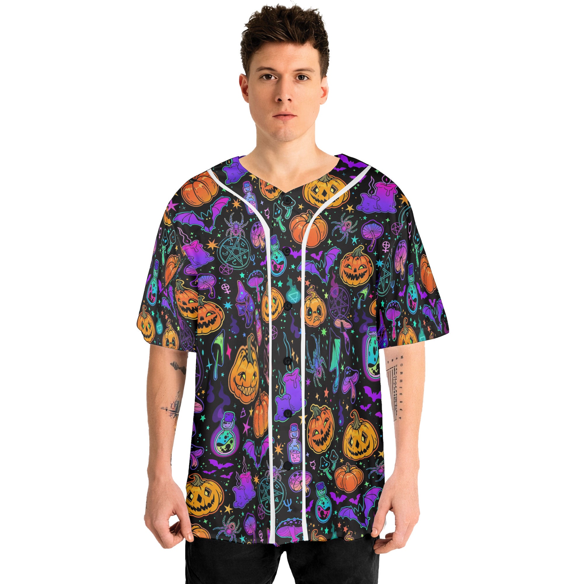 Magical Pumpkins Halloween Seamless Pattern  Baseball Jersey - HYPERFAVOR