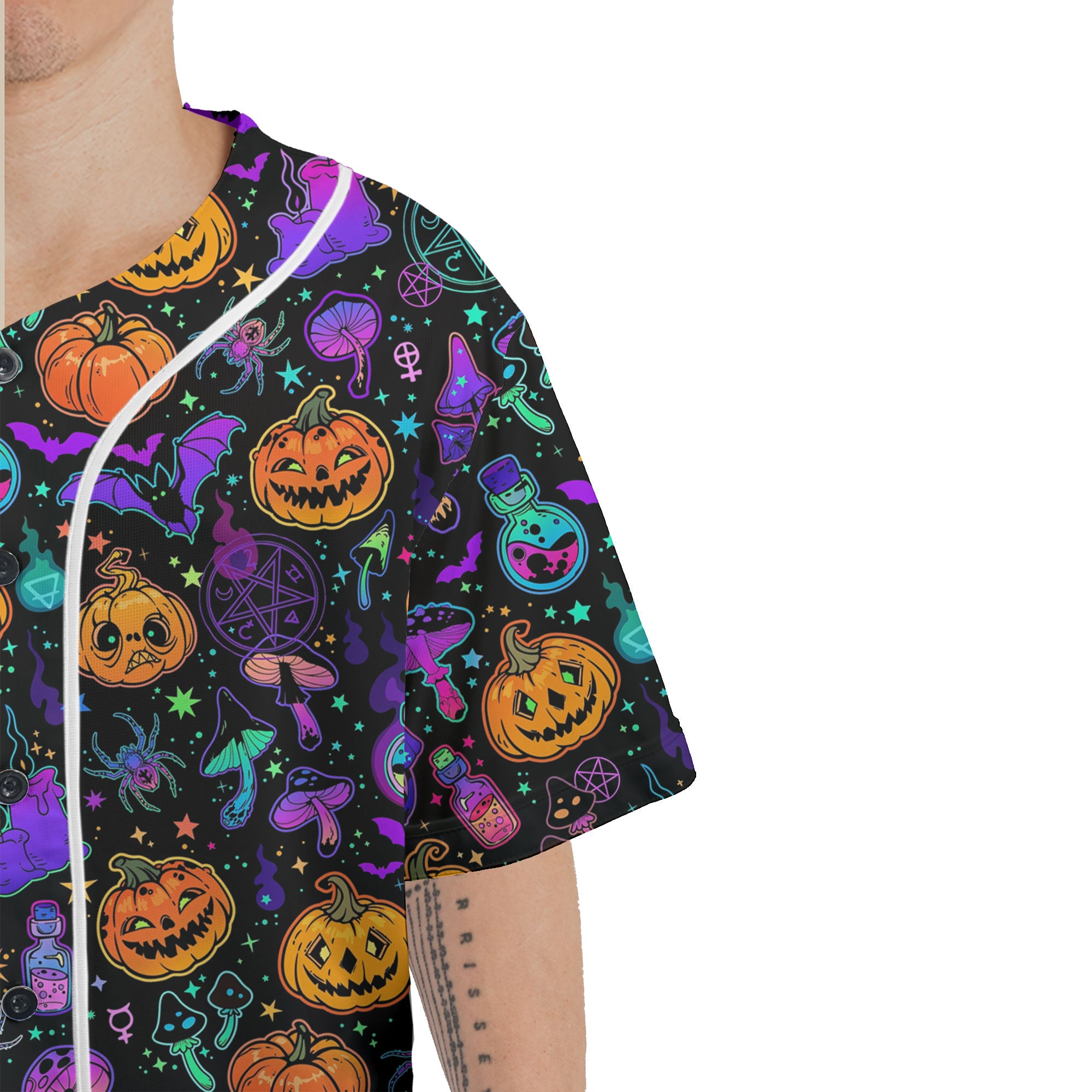 Magical Pumpkins Halloween Seamless Pattern  Baseball Jersey - HYPERFAVOR