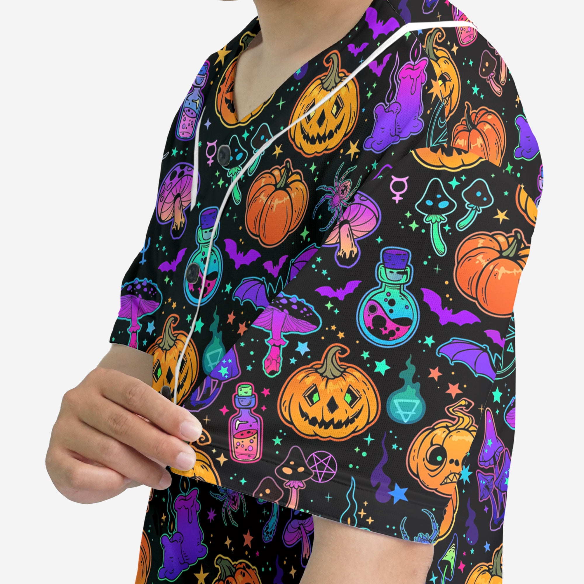 Magical Pumpkins Halloween Seamless Pattern  Baseball Jersey - HYPERFAVOR