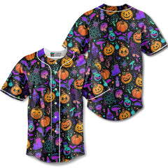 Magical Pumpkins Halloween Seamless Pattern  Baseball Jersey - HYPERFAVOR