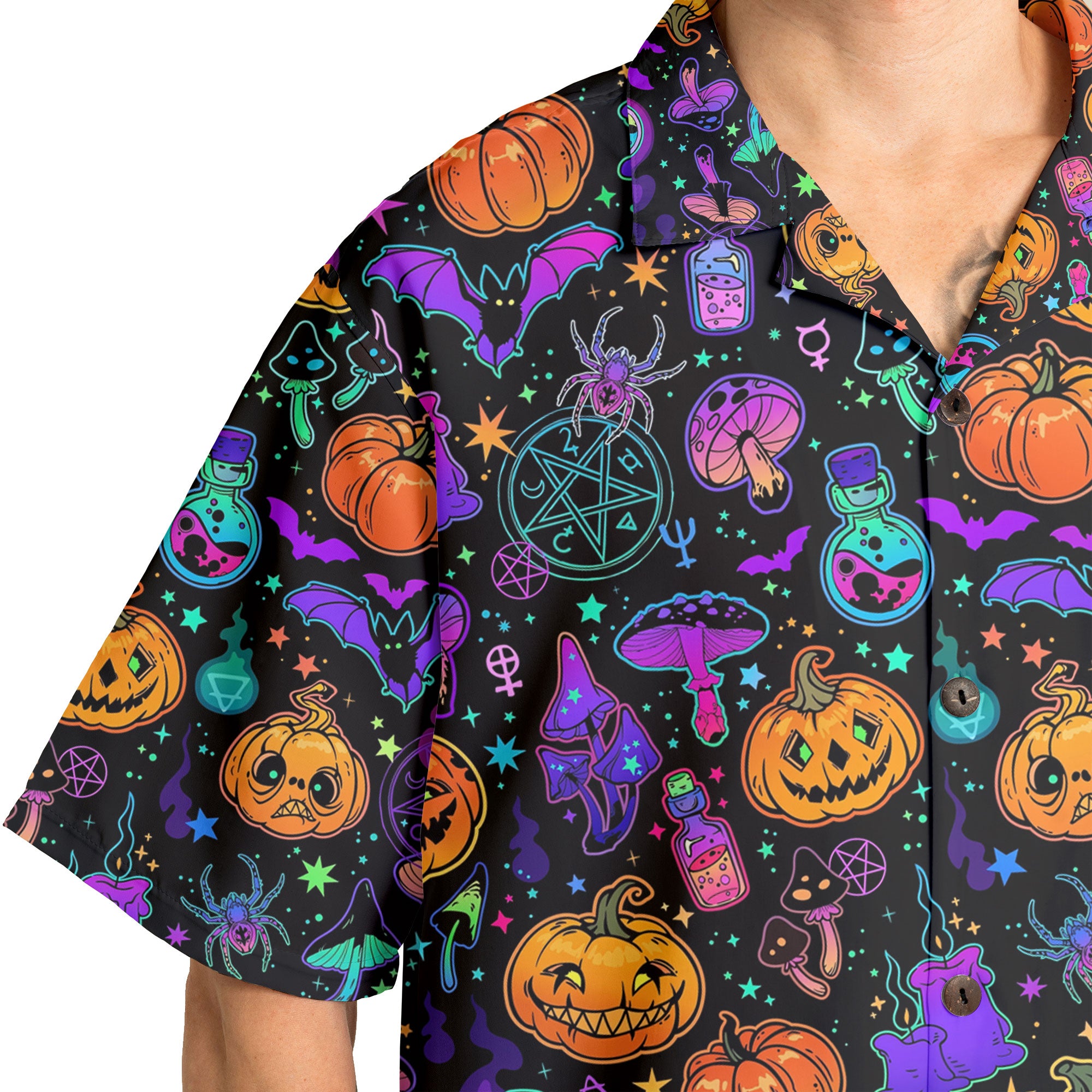 Magical Pumpkins Halloween Seamless Pattern Hawaiian Shirt - HYPERFAVOR