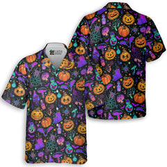 Magical Pumpkins Halloween Seamless Pattern Hawaiian Shirt - HYPERFAVOR