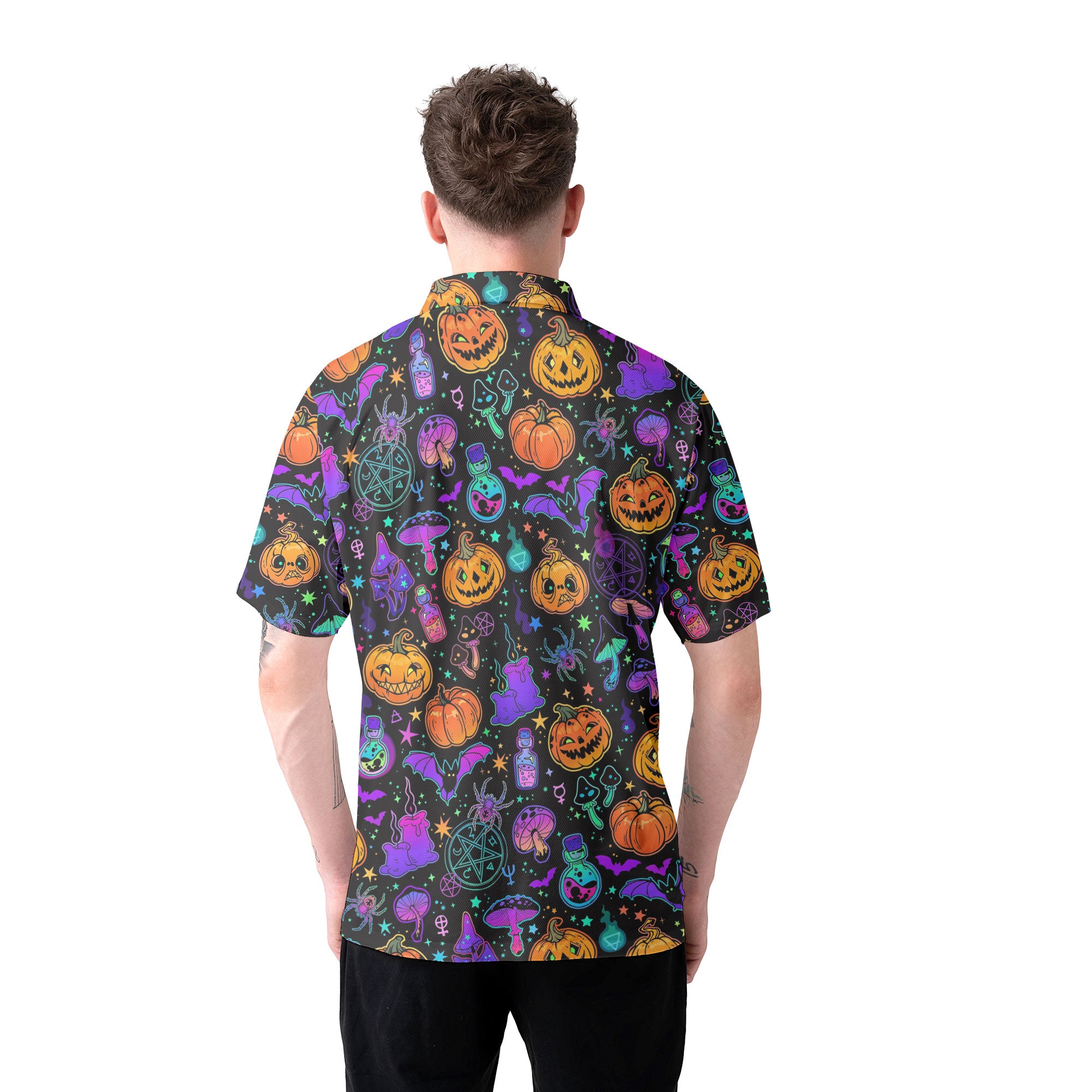 Magical Pumpkins Halloween Seamless Pattern Men Polo Shirt - HYPERFAVOR