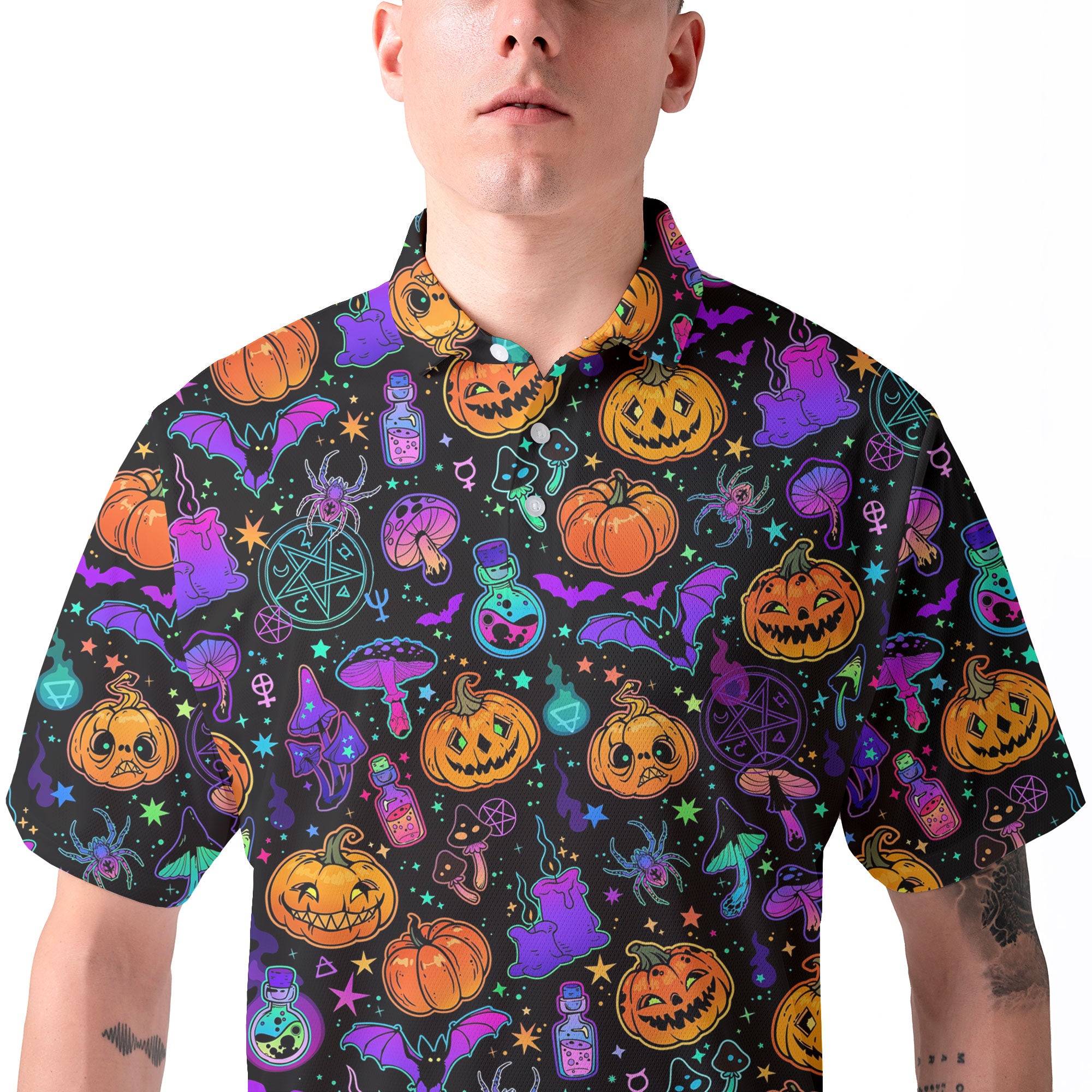 Magical Pumpkins Halloween Seamless Pattern Men Polo Shirt - HYPERFAVOR