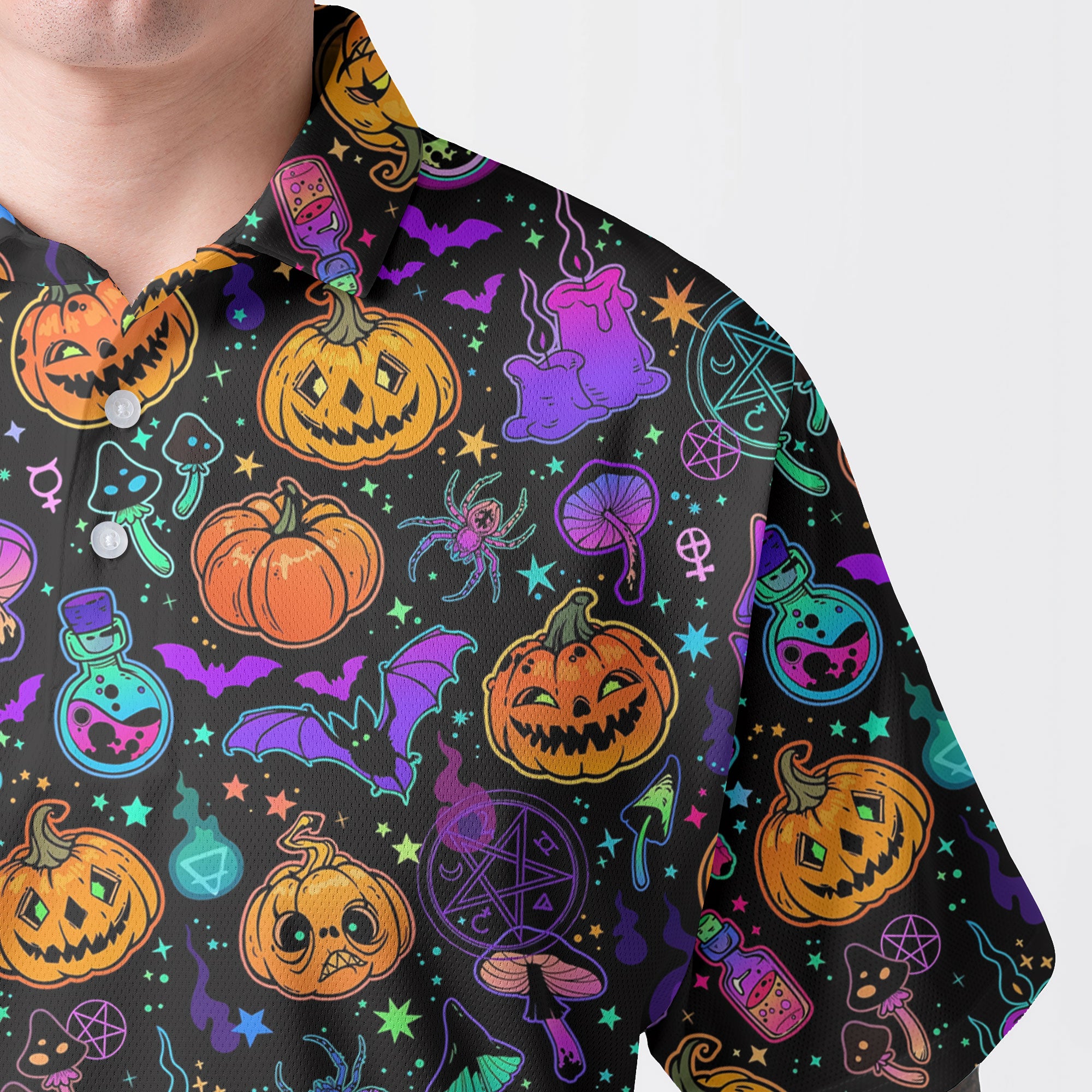 Magical Pumpkins Halloween Seamless Pattern Men Polo Shirt - HYPERFAVOR