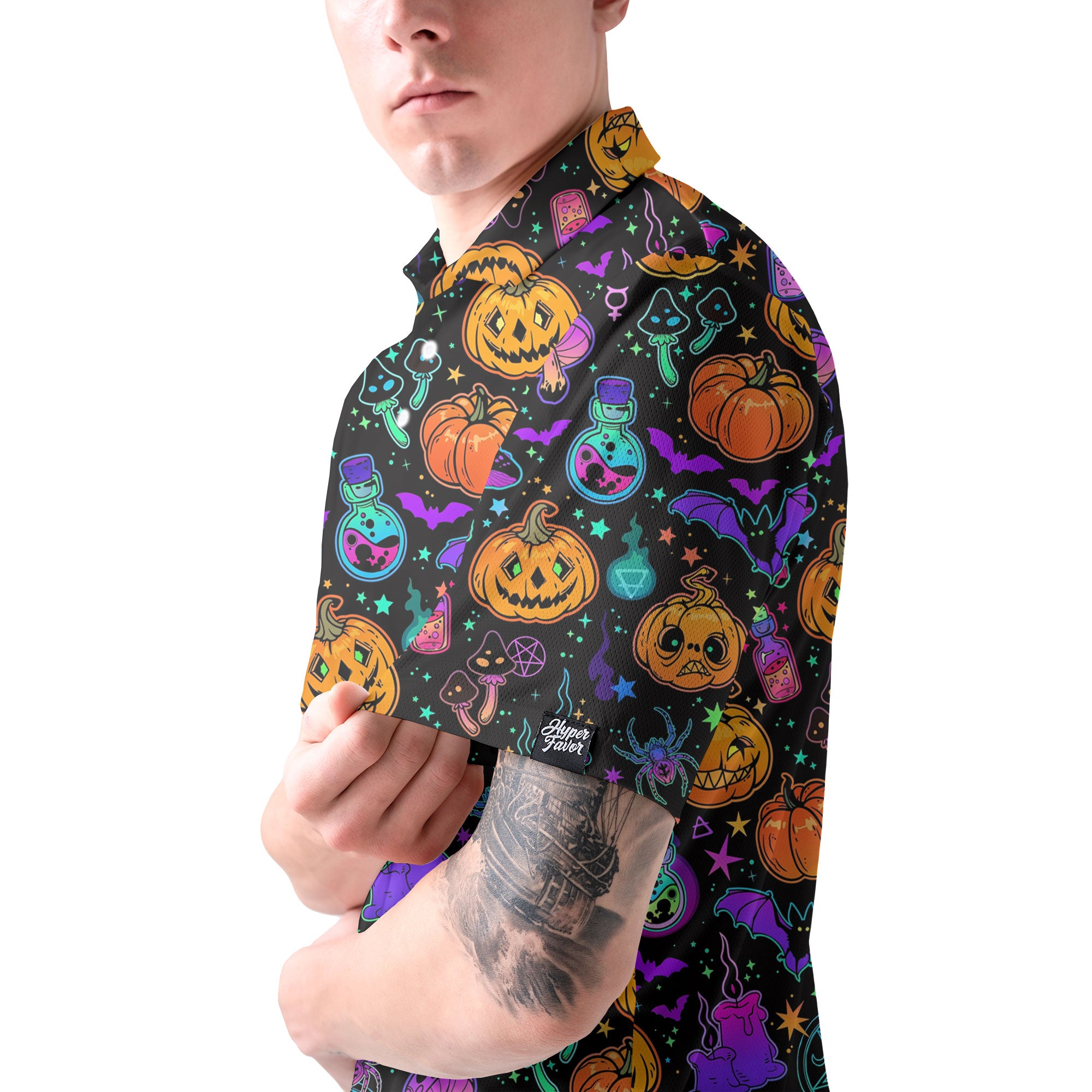 Magical Pumpkins Halloween Seamless Pattern Men Polo Shirt - HYPERFAVOR