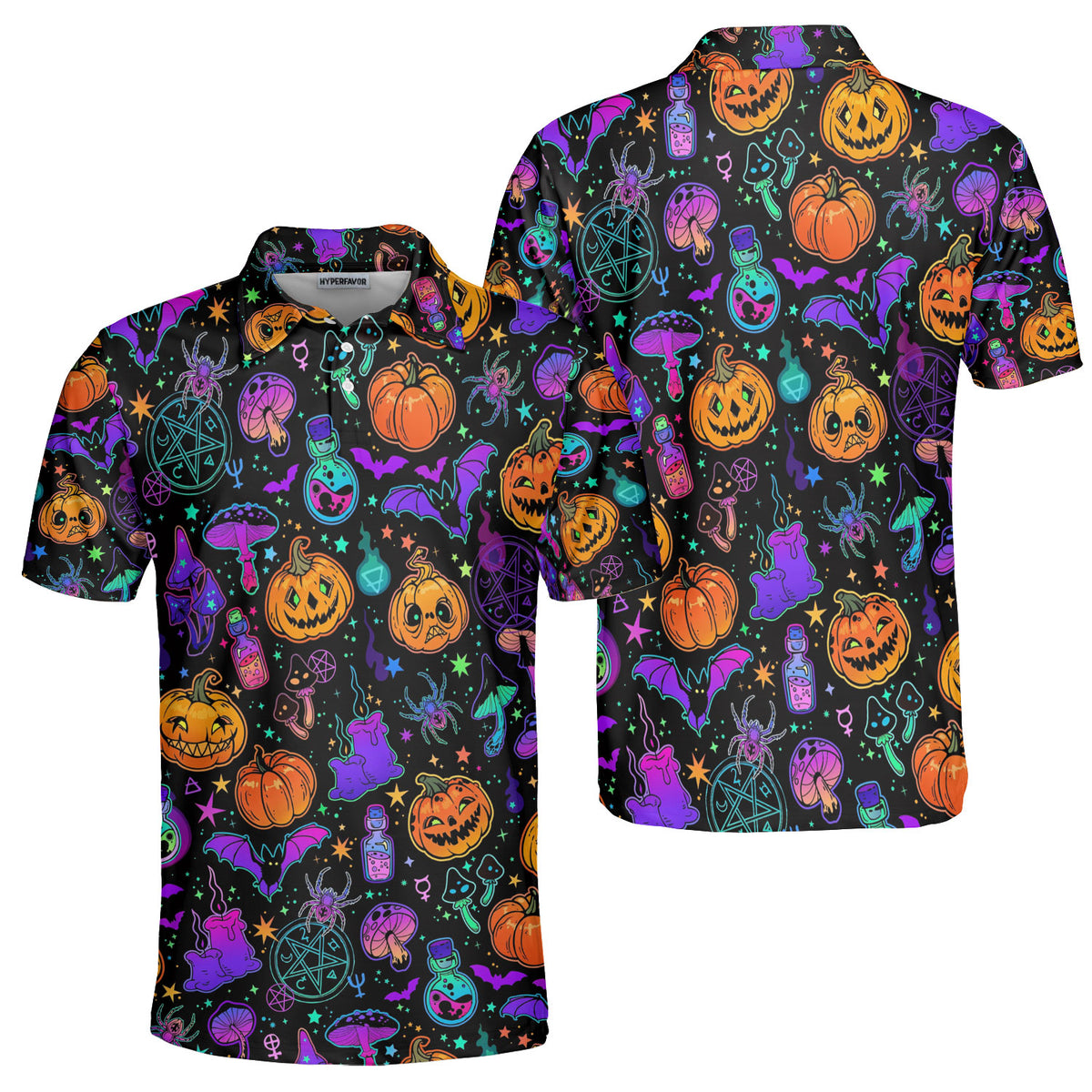 Magical Pumpkins Halloween Seamless Pattern Men Polo Shirt - HYPERFAVOR