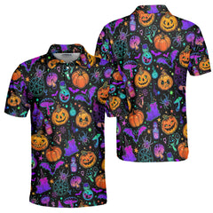 Magical Pumpkins Halloween Seamless Pattern Men Polo Shirt - HYPERFAVOR