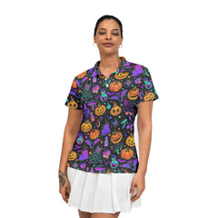 Magical Pumpkins Halloween Seamless Pattern Women Polo Shirt - HYPERFAVOR