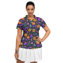 Magical Pumpkins Halloween Seamless Pattern Women Polo Shirt - HYPERFAVOR