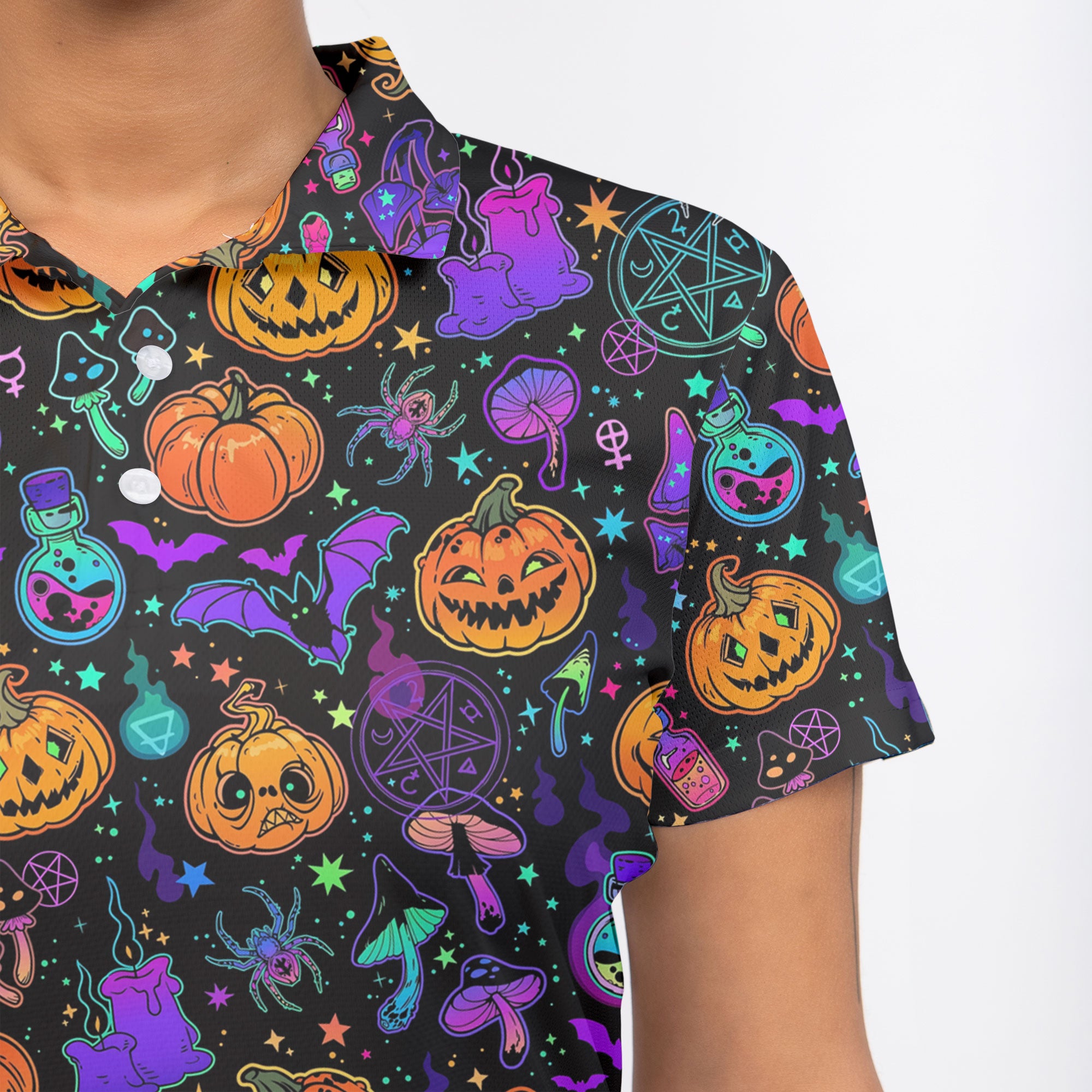 Magical Pumpkins Halloween Seamless Pattern Women Polo Shirt - HYPERFAVOR